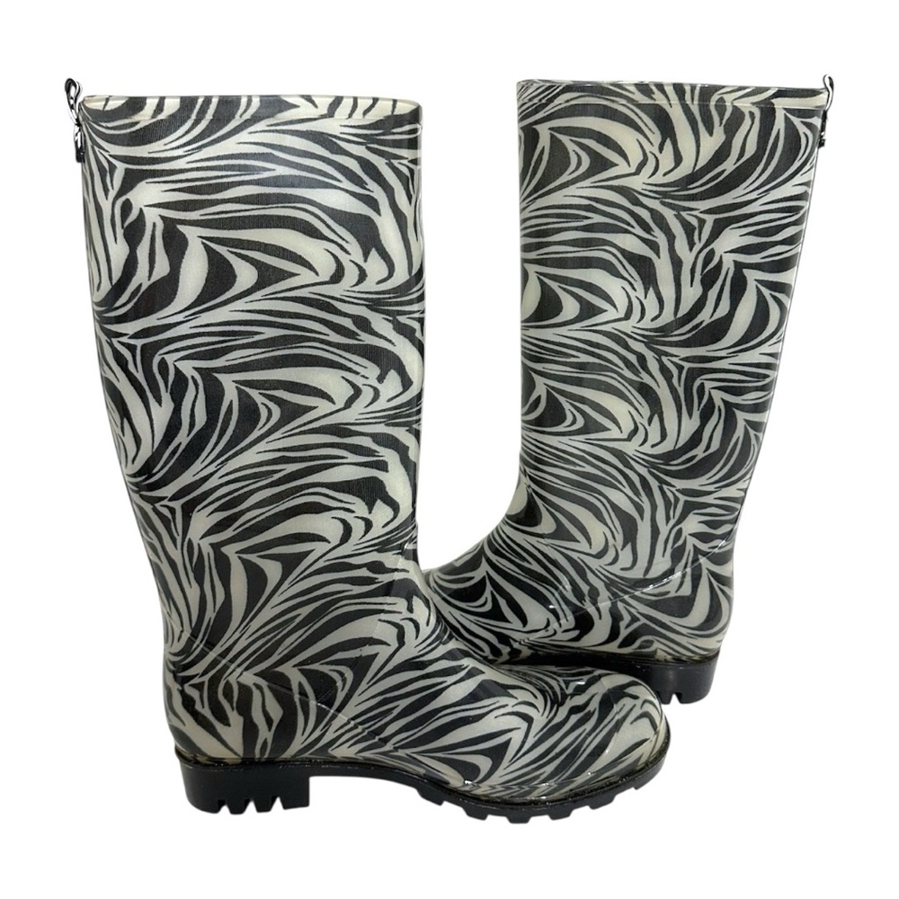 Capelli New York Zebra Print Rain Boots Black White Women’s Size 7 US Waterproof